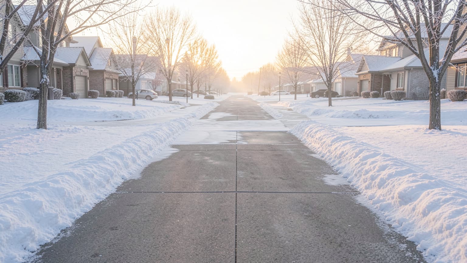 Suburban Winnipeg driveway cleared down to pavement showing residential snow removal cost options after a winter snowfall